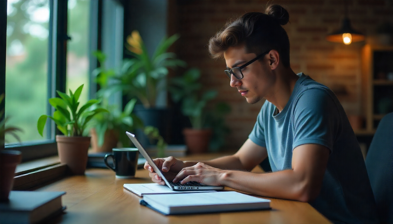estudante-do-enem-vendo-videoaula-de-influenciador-no-notebook