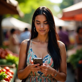 Estudante de nutrição usando aplicativo de dieta no celular durante a rotina diária